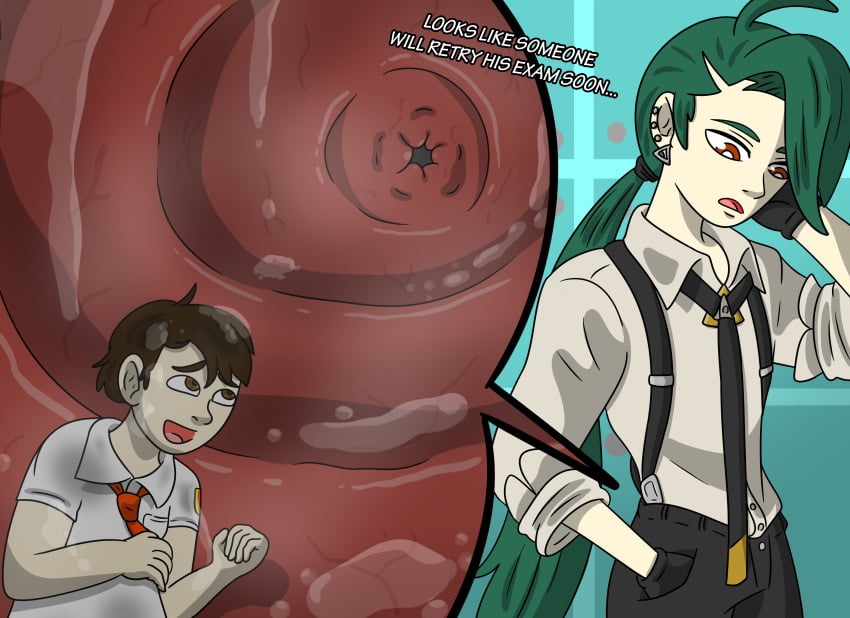 digestion game_freak giantess green_hair inside_view intestines nikonoir nintendo piercing pokemon pokemon_sv ponytail rika_(pokemon) shrinking vore