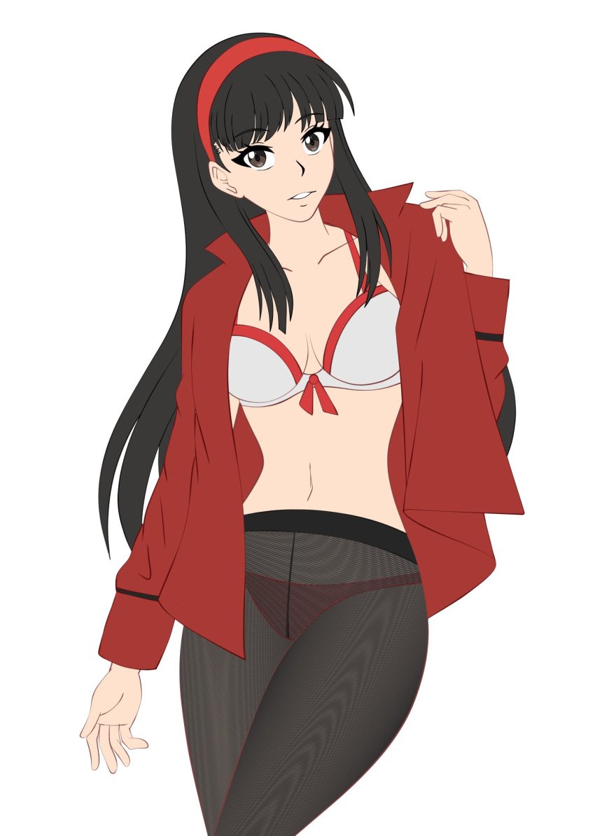 1girls amagi_yukiko atlus black_hair breasts female female_only front_view long_hair looking_at_viewer panties panties_under_pantyhose pantyhose persona persona_4 smile smiling smiling_at_viewer solo sonicheroxd standing tagme undressing wip work_in_progress