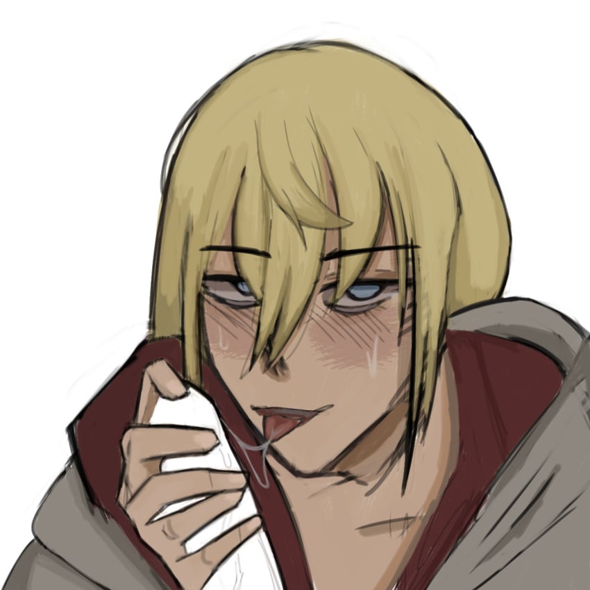 aspen_gore_ blonde_hair blue_eyes boyfriend_to_death lawrence_oleander licking licking_lips sweat sweatdrop sweating touching_penis yaoi