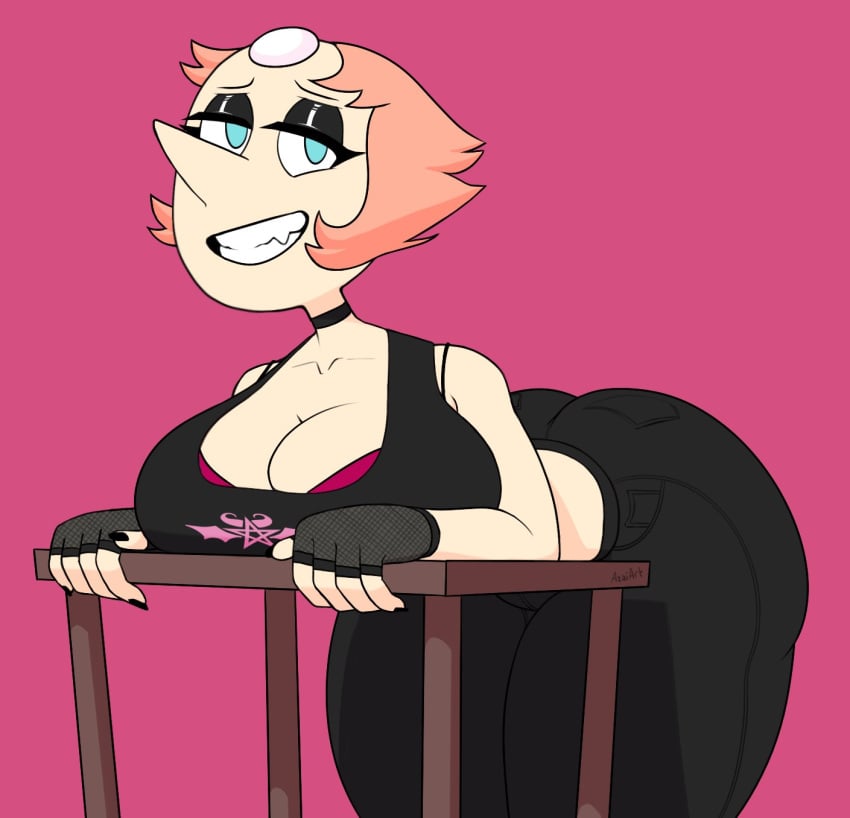 azai azaiart black_eyeshadow boob_squish female gem gem_(species) goth goth_girl jeans mature_female pearl_(steven_universe) steven_universe tagme