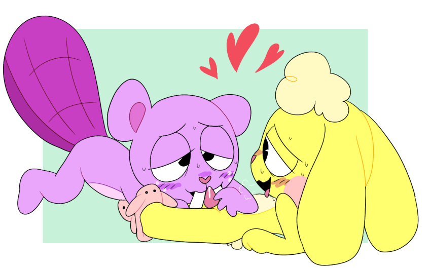 2boys anthro anthro_on_anthro anthro_only beaver blowjob buckteeth bunny chibi cuddles_(htf) duo fellatio furry gay happy_tree_friends male male/male male_only penile_penetration penis purple_fur rabbit tooth_gap toothy_(htf) v0mitbunny yellow_fur