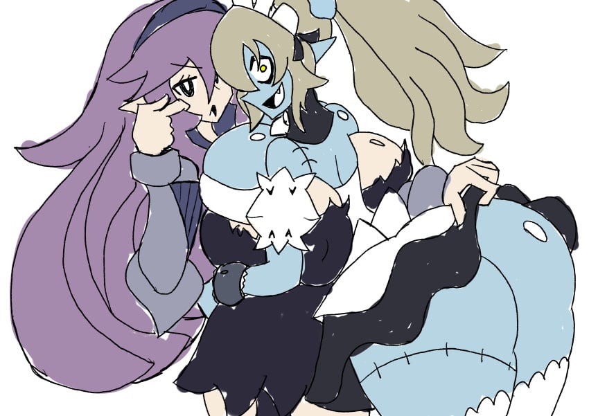 armor_knight_(disgaea) ass breasts disgaea disgaea_5 disgaea_d2 gensin large_ass large_breasts maid maid_(disgaea) maid_uniform multiple_girls nippon_ichi_software thick_ass upskirt yuri zombie_girl