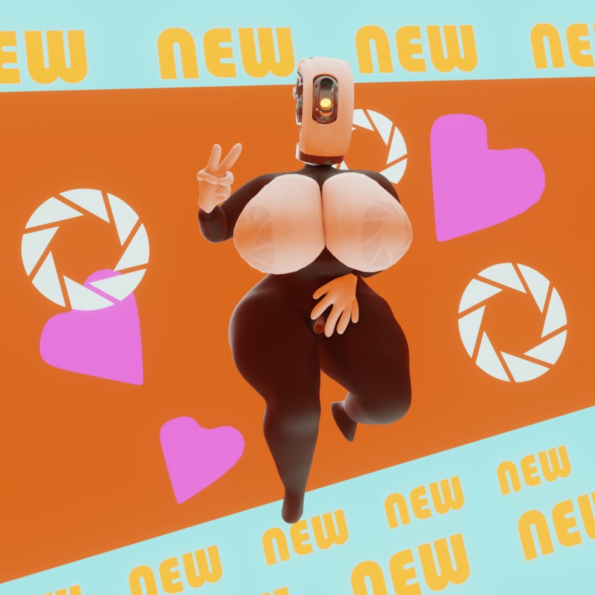 3d 3d_(artwork) ass ass_exposed covered_breasts exposed_ass female female_focus female_only glados heart large_ass large_breasts portal_(series) pose poster pussy_out robot robot_girl robot_humanoid spread_pussy teasing thick_ass thick_thighs wicked_guy_