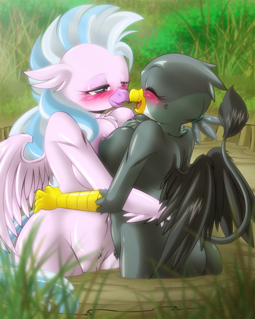 anthro anthro_on_anthro ass avian boastudio breast_squish breasts breasts_frottage european_mythology female female/female friendship_is_magic gabby_(mlp) genitals greek_mythology gryphon hasbro hi_res hippogriff my_little_pony mythological_avian mythology nude pussy silverstream_(mlp) squish