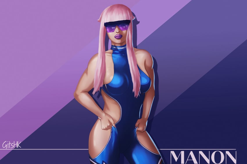 1girls bodysuit bodysuit_pull female female_only fully_clothed gits-hk manon_legrand pink_hair purple-tinted_eyewear solo spandex spandex_suit street_fighter street_fighter_6 sunglasses tight_clothes tight_clothing tinted_eyewear