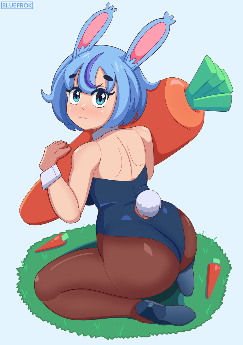 ass big_ass big_butt blue_eye blue_eyes blue_eyes_female blue_hair blue_hair_female bluefrok bun_(bluefrok) bunny bunny_ear bunny_ears bunny_girl bunny_tail bunnygirl carrot leggings looking_at_viewer looking_back looking_back_at_viewer oc original_character pantyhose rabbit rabbit_ear rabbit_ears rabbit_girl rabbit_humanoid rabbit_tail short_hair short_hair_female stocking stockings stockings_thigh_highs thigh_highs thigh_socks thighhighs