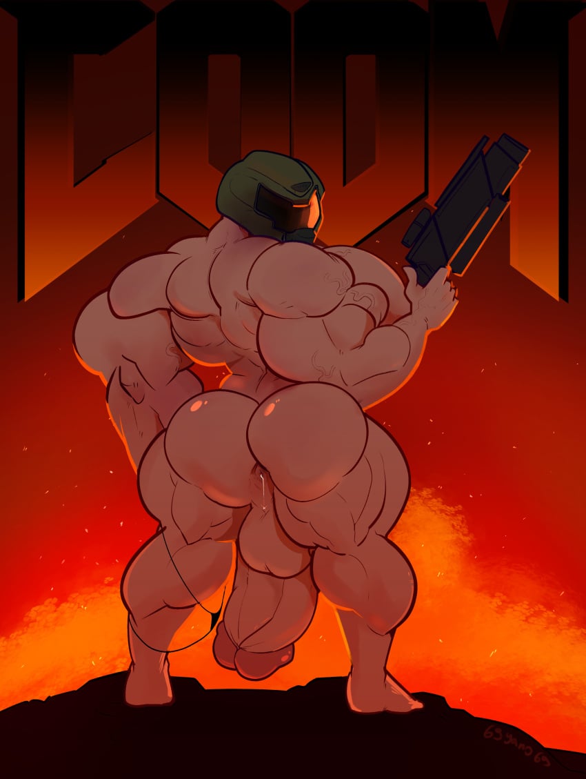 69yano69 doom doom_slayer_(doom) doomguy hyper hyper_balls hyper_cock hyper_genitalia hyper_penis hyper_testicles male male_only muscles muscular muscular_arms muscular_male muscular_thighs