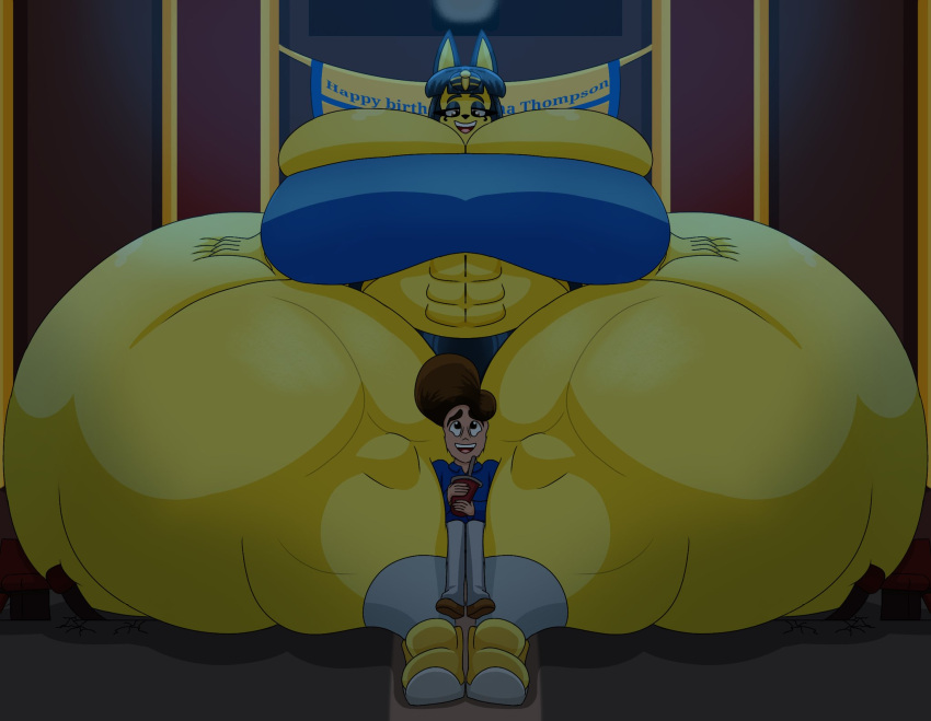 animal_crossing ankha ankha_thompson_(user3345) anthro ass bad_anatomy between_thighs big_ass big_breasts breasts colossal_ass dark-skinned_male dark_skin enormous_ass fat felid feline gigantic_ass huge_ass huge_breasts hyper_ass hyper_breasts justin_(user3345) large_ass large_breasts massive_ass muscular muscular_female nintendo size_difference thick_thighs thunder_thighs user3345 wide_hips yellow_body