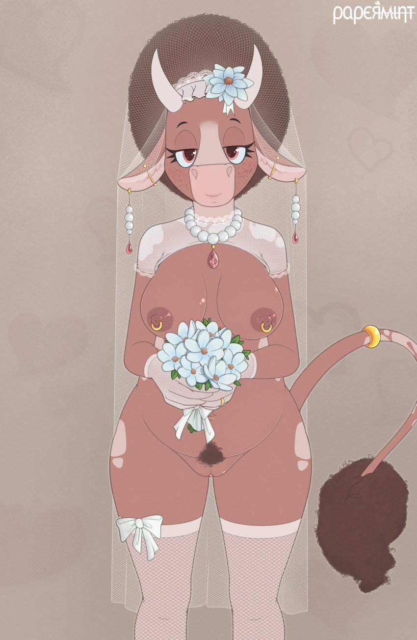 1girls anthro bovid bovine breasts bride choker chubby_female female female_only genitals happy hi_res jewelry mammal necklace nipple_piercing nipple_ring nipples nude papermint papermintus piercing pussy ring_piercing romantic slightly_chubby solo vera_the_cow wedding_veil