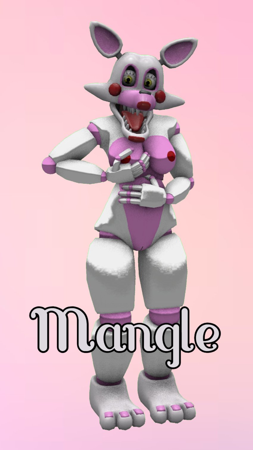 3d animatronic female_only five_nights_at_freddy's five_nights_at_freddy's_2 fnaf fox fox_girl girl hand_on_breast hand_on_stomach looking_at_viewer mangle_(fnaf) naked naked_female nude nude_female open_mouth pink_background pink_body pink_toenails premangle red_cheeks red_lipstick red_nipples solo source_filmmaker tongue white_body white_fox white_text yellow_eyes