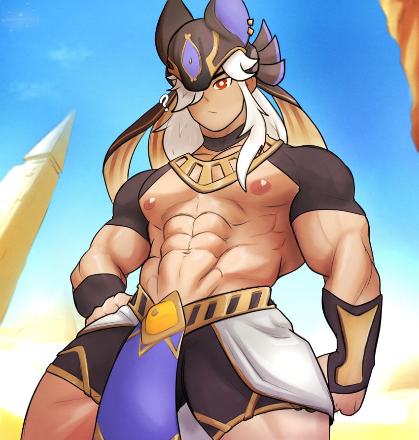 cyno_(genshin_impact) genshin_impact kingdom_velvet male male_only muscles muscular muscular_arms muscular_male muscular_thighs solo solo_male