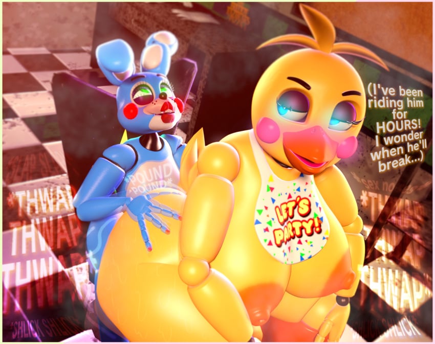 3d 3d_(artwork) ambiguous_penetration animatronic avian beak bib big_ass big_breasts big_butt bird blue_body blue_eyes blush border bunny chair chair_position chair_sex chicken dialogue eyes_rolling_back female femboy femboy_on_female feminine_male five_nights_at_freddy's five_nights_at_freddy's_2 fnaf girly glowing_eyes green_eyes huge_ass lewdwithlogan lips lipstick male male/female male_penetrating male_penetrating_female musk musk_clouds office onomatopoeia pleasure_face pleasured rabbit reverse_cowgirl_position robot sex sfm source_filmmaker squatting steam steaming_body steamy text thought_bubble toy_bonnie_(fnaf) toy_chica_(fnaf)