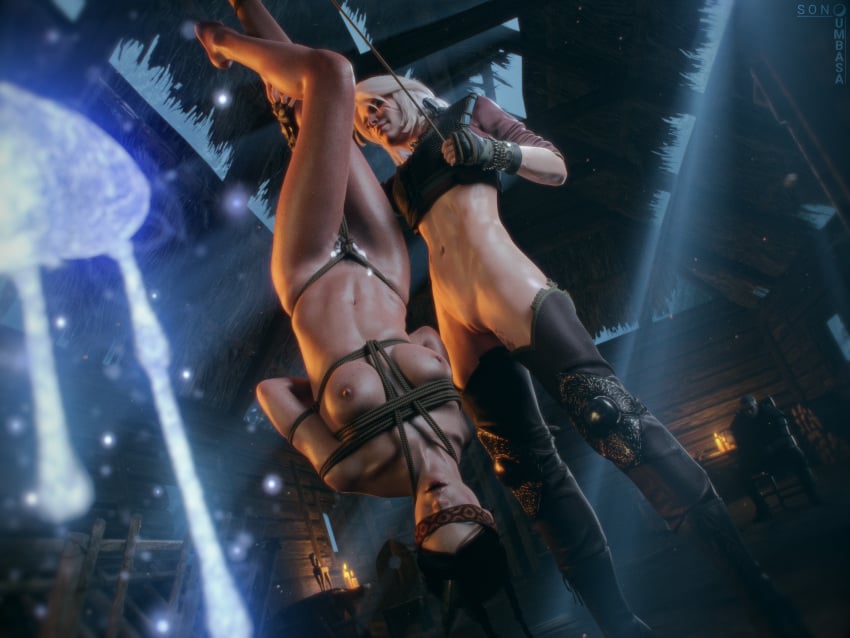 1boy 2023 2girls 3d areolae bdsm bottomless breasts ciri cirilla_fiona_elen_riannon female geralt_of_rivia nipples partially_clothed philippa_eilhart pussy son_umbasa tagme the_witcher_(series) the_witcher_3:_wild_hunt yuri