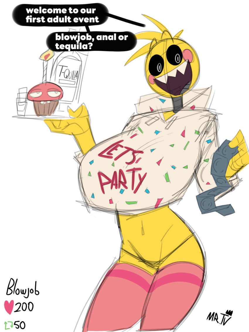 colored condom_wrapper cupcake_(fnaf) five_nights_at_freddy's jacket mrtv_studios no_pants tagme tequila toy_chica_(fnaf)