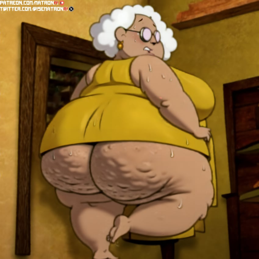 4k ai_generated bbw big_belly big_breasts breasts butt_focus cartoon_network cellulite courage_the_cowardly_dog dress dress_lift feet female female_only gilf glasses granny highres large_ass matronai_(artist) mature mature_female mature_woman muriel_bagge patreon patreon_username pinup solo solo_female solo_focus ssbbw stable_diffusion sweat thick_thighs twitter_username white_hair wide_hips