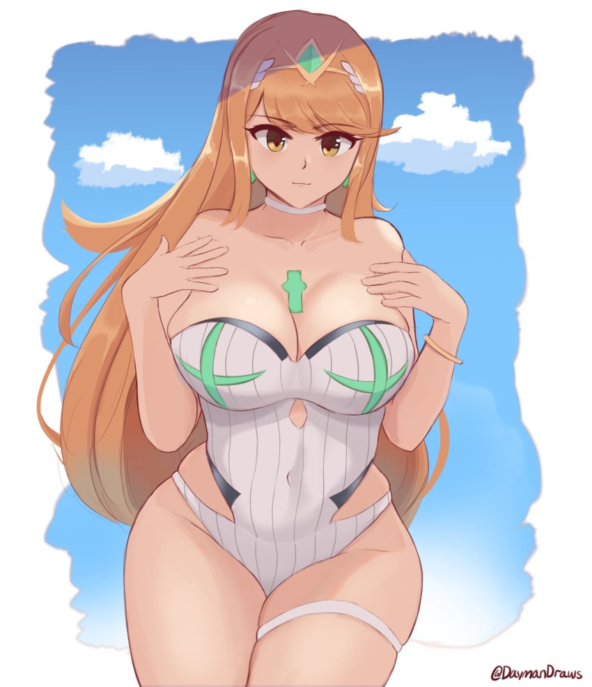 breasts daymandraws female female_only mythra nintendo solo swimsuit tagme xenoblade_(series) xenoblade_chronicles_2