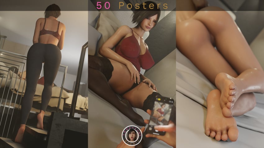 2girls 3d ada_wong bedroom big_ass big_breasts blue_eyes bra brown_eyes brown_hair brown_hair capcom dress feet foot_fetish image image_set jill_valentine leggings nude nude_female panties red_dress resident_evil sensual short_hair sleeping stairs stockings taking_picture touching_self trsensualstudio watermark