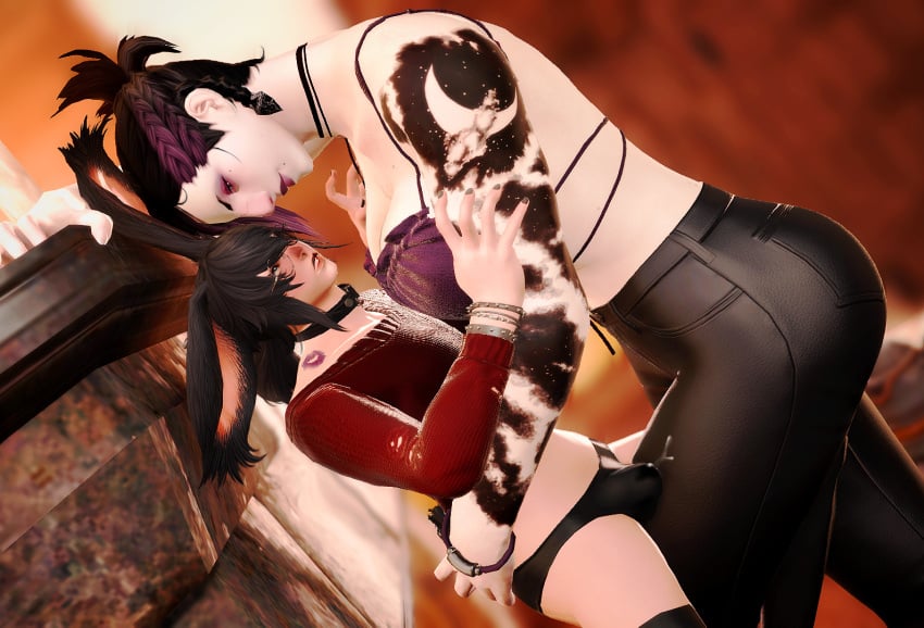 dominant_female femdom femroe humping large_female leg_between_thighs panties roegadyn size_difference small_male submissive_male thigh_sex viera