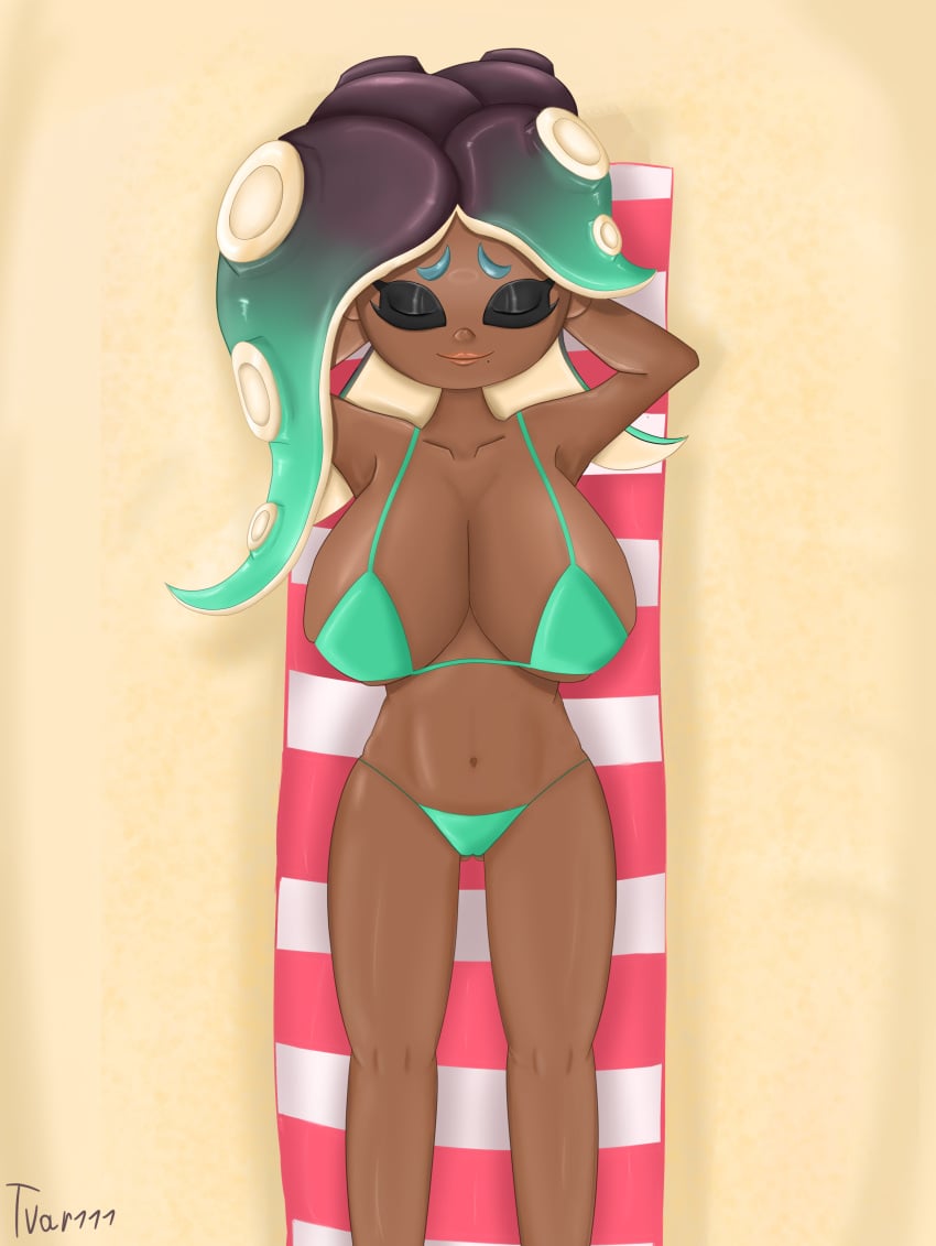 1girls absurd_res beach beach_towel big_breasts bikini dark-skinned_female dark_skin lying lying_on_back marina_(splatoon) self_upload splatoon splatoon_(series) splatoon_2 tagme tvar111