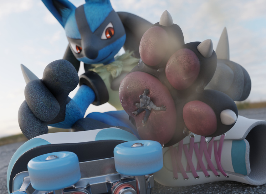 absurd_res anthro bodily_fluids cloud cloudscape dirty_feet dominant dominant_anthro dominant_male dominant_pokemon duo dvorakir feet foot_fetish foot_on_chest generation_4_pokemon hi_res immobile insole larger_male lucario male male/male male_feet male_on_top nintendo on_top outside pokemon pokemon_(species) roller_skates size_difference sky smelly smelly_feet smelly_paws smile smothering soles steamy_feet stuck_to_foot sweat sweaty_feet toes trapped underfoot used_as_an_insole