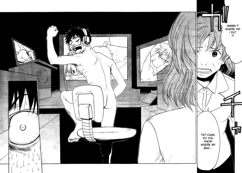 canon caught caught_masturbating headphones manga monochrome nhk_ni_youkoso! nude pornography sweat tatsuhiro_satou translated walk-in welcome_to_the_nhk