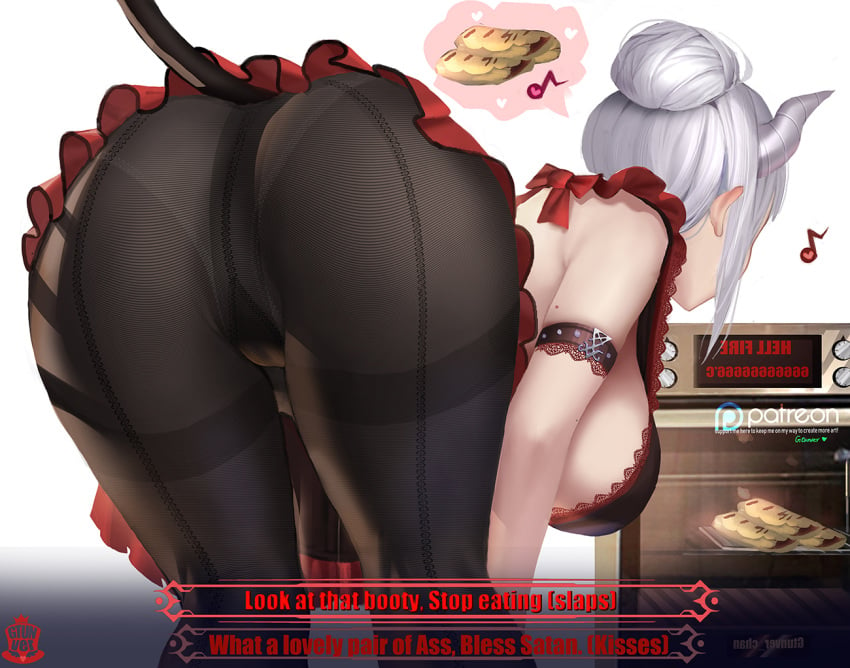 1girls ass big_ass big_breasts breasts cleavage female female_only gtunver helltaker large_breasts lucifer_(helltaker) panties panties_under_pantyhose pantyhose