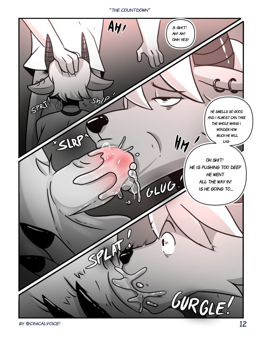 anthro being_held bodily_fluids canid canine cinicalvoice comic deer duo fennec fox genitals hi_res holding_head male male/male mammal oral penis saliva text