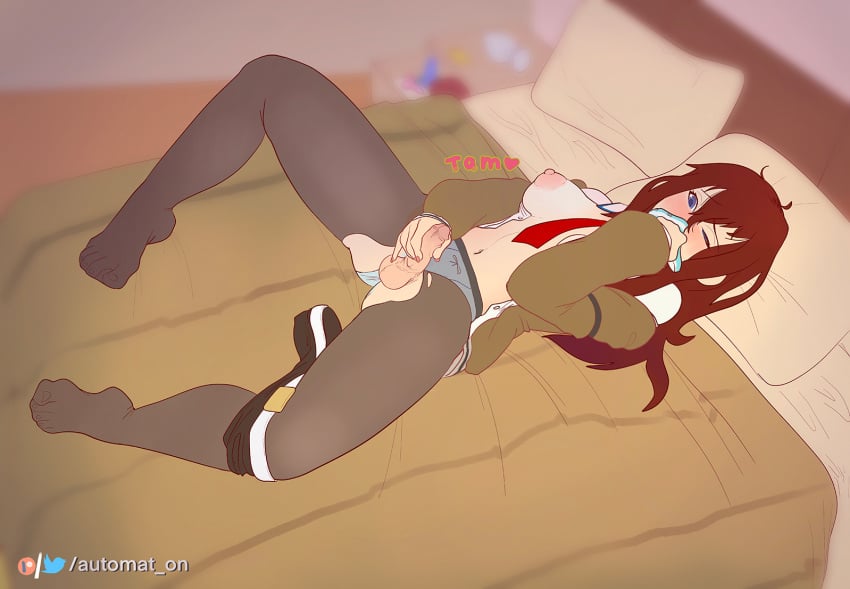 1futa automat-on blue_eyes dickgirl futanari futanari_masturbation light-skinned_futanari makise_kurisu mostly_clothed red_hair sniffing_panties solo_focus steins;gate