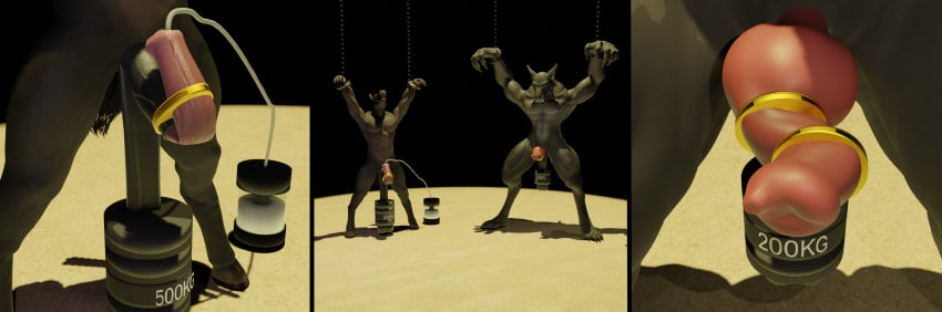 2boys 3d anthro ball_stretcher ball_weight ballbusting balls ballsack big_balls big_penis blender_(software) body_fur bondage brown_body brown_fur brown_skin canine canine_genitalia canine_penis cbt chains cock_and_ball_torture cock_ring_(decorative) dangling_testicles dark dick duo erection furry gold_(metal) gray_body gray_fur grey_fur grey_skin horse horse_penis horsecock huge_balls huge_cock kalik low_hanging_balls male male/male male_only muscles penis sand scrotum semi-erect simple_background smooth_penis testicle_cuff testicles veiny_penis weight weights weights_(bdsm) weights_on_balls werewolf wolf zoom_in