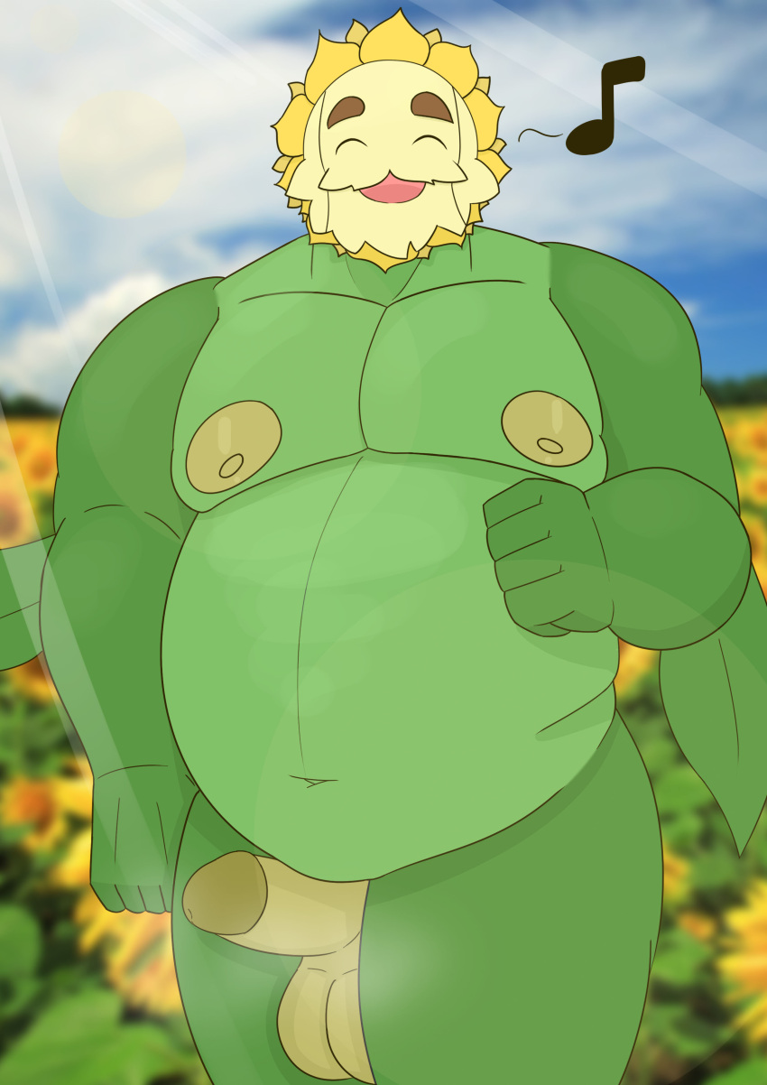 bakablue bara chubby daddy flower flower_field gay green_body pokémon_(species) pokemon sunflora sunflower