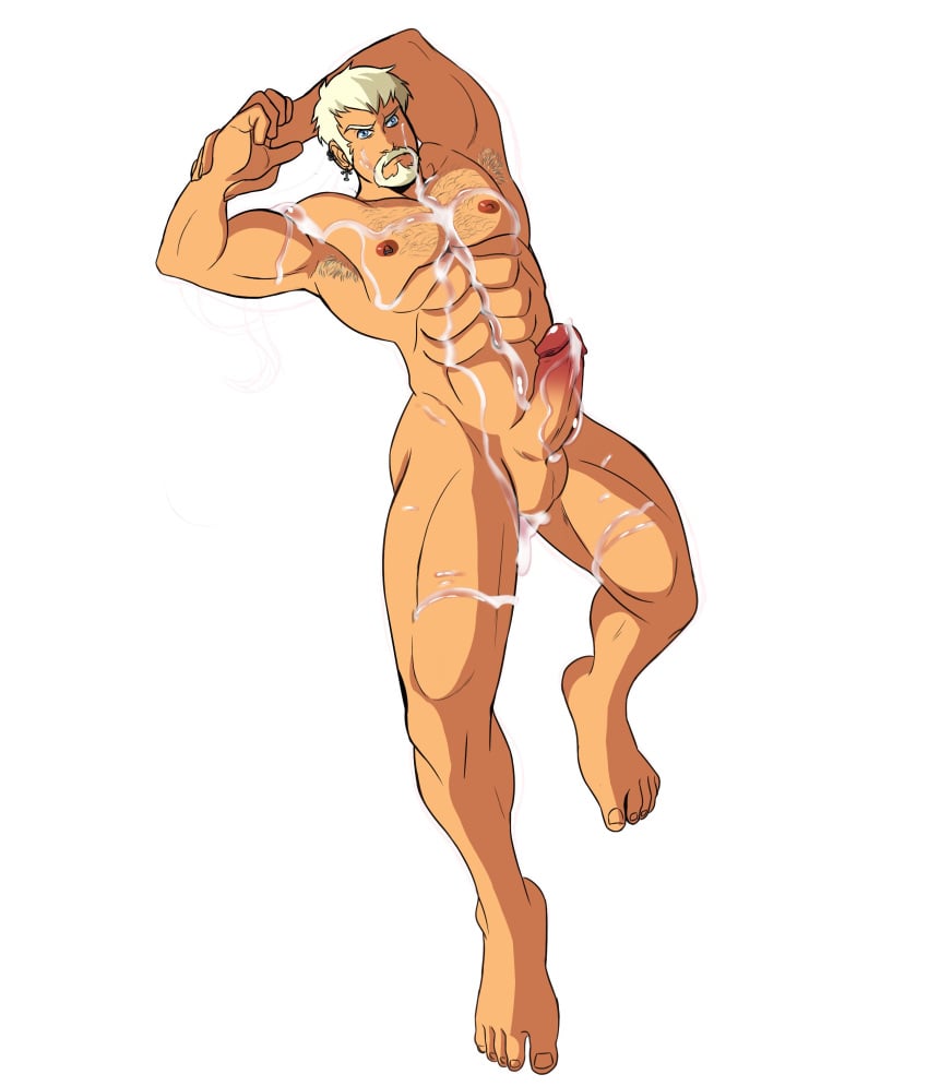 balls bara blonde_hair bobubbles boner cum cum_covered erection facial_hair kingdom_hearts luxord male male_only muscles muscular nobody_(kingdom_hearts) nude organization_xiii penis solo solo_male