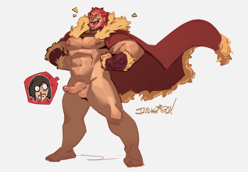 alexander_the_great arts_of_indiego balls bara beard boner cape cape_only erection facial_hair fate_(series) iskandar_(fate) male male_only muscles muscular nude penis proud_of_his_cock public_domain red_hair solo solo_male