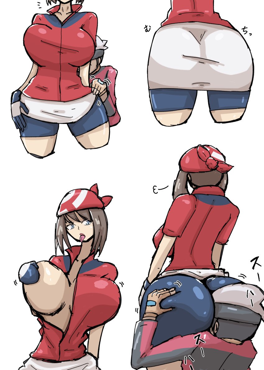 ass big_ass breasts brendan_(pokemon) brendan_(pokemon_rs) female female_focus huge_ass looking_at_viewer looking_back looking_back_at_viewer may_(pokemon) may_(pokemon_rs) pokemon pokemon_rse tagme