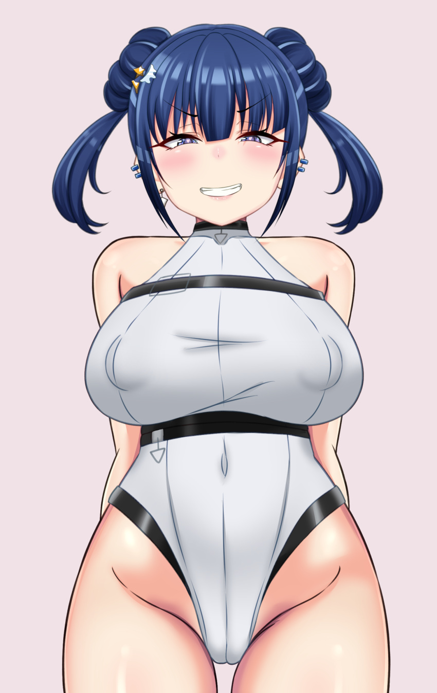 1girls belly_button blue_eyes blush breasts censored clothed clothing confident duel_monster evil_twin_lil-la female female_only huge_breasts kataarmd_(qr) leotard light-skinned_female light_skin lil-la_(yu-gi-oh!) looking_at_viewer mosaic_censoring nipple_bulge solo yu-gi-oh!