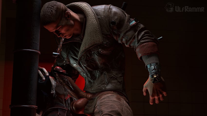 2boys 2males bj_blazkowicz bound_arms dominant_male dominated domination dripping_precum drooling fingers_in_mouth gay leather_jacket male male_only precum precum_on_penis retracted_foreskin soldier ulframmr uncut wolfenstein