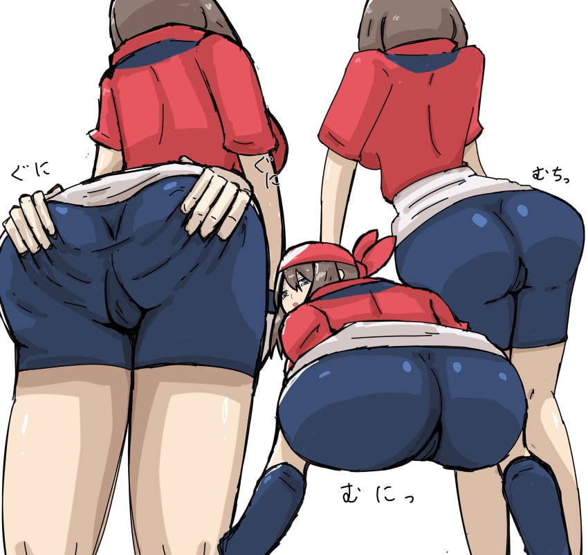 ass big_ass breasts brendan_(pokemon) brendan_(pokemon_rs) female female_focus huge_ass looking_at_viewer looking_back looking_back_at_viewer may_(pokemon) may_(pokemon_rs) pokemon pokemon_rse tagme