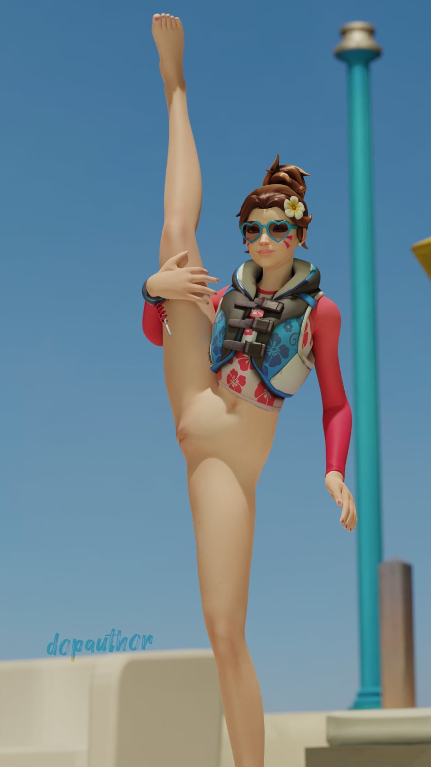 3d d.va dopauthor leg_grab one_leg_up overwatch purple-tinted_eyewear pussy safety_vest smile splits spread_legs sunglasses tinted_eyewear vagina vertical_splits waveracer_d.va