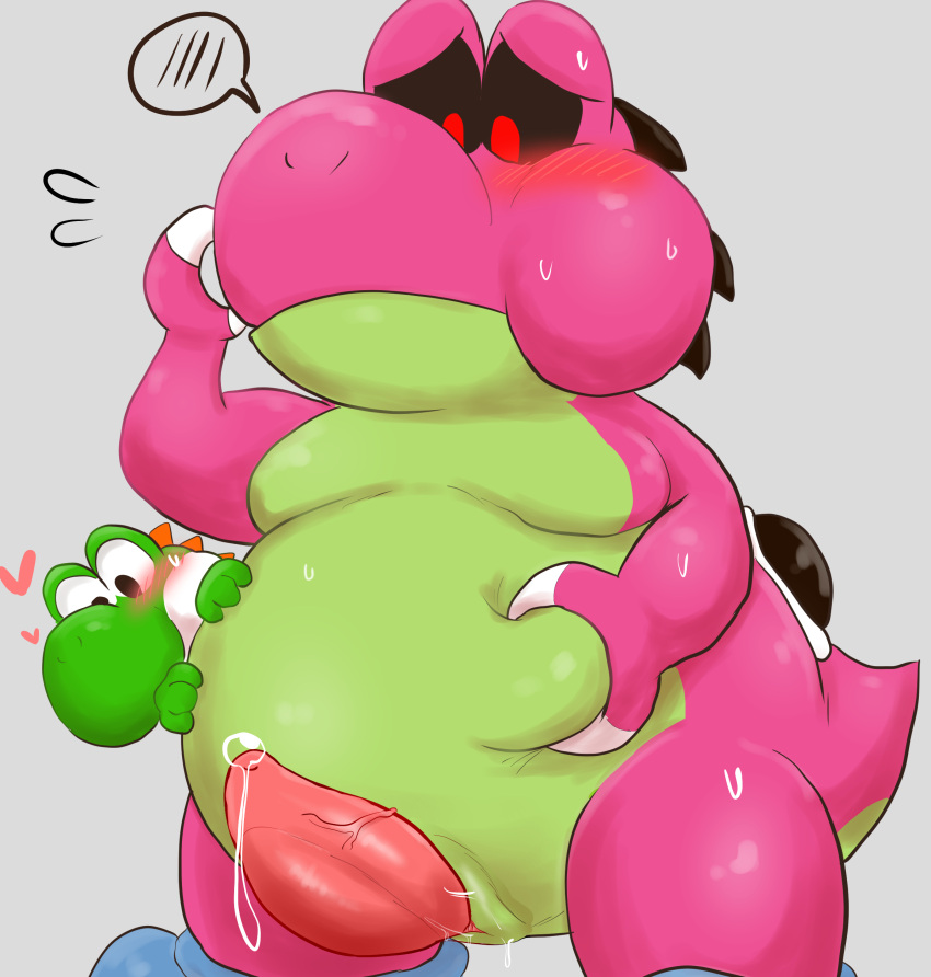 absurd_res anthro digital_drawing_(artwork) digital_media_(artwork) digital_painting_(artwork) dinosaur dragon duo gay genitals green_body hi_res male male/male mario_(series) mario_and_luigi_(series) namoke nintendo overweight penis purple_body red_eyes reptile scalie sex slightly_chubby slit smile solo yoob yoshi yoshi_(character)