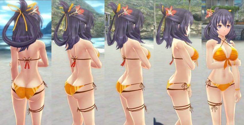 3d beach big_breasts big_butt breedable game orange_bikini rixia_mao the_legend_of_heroes