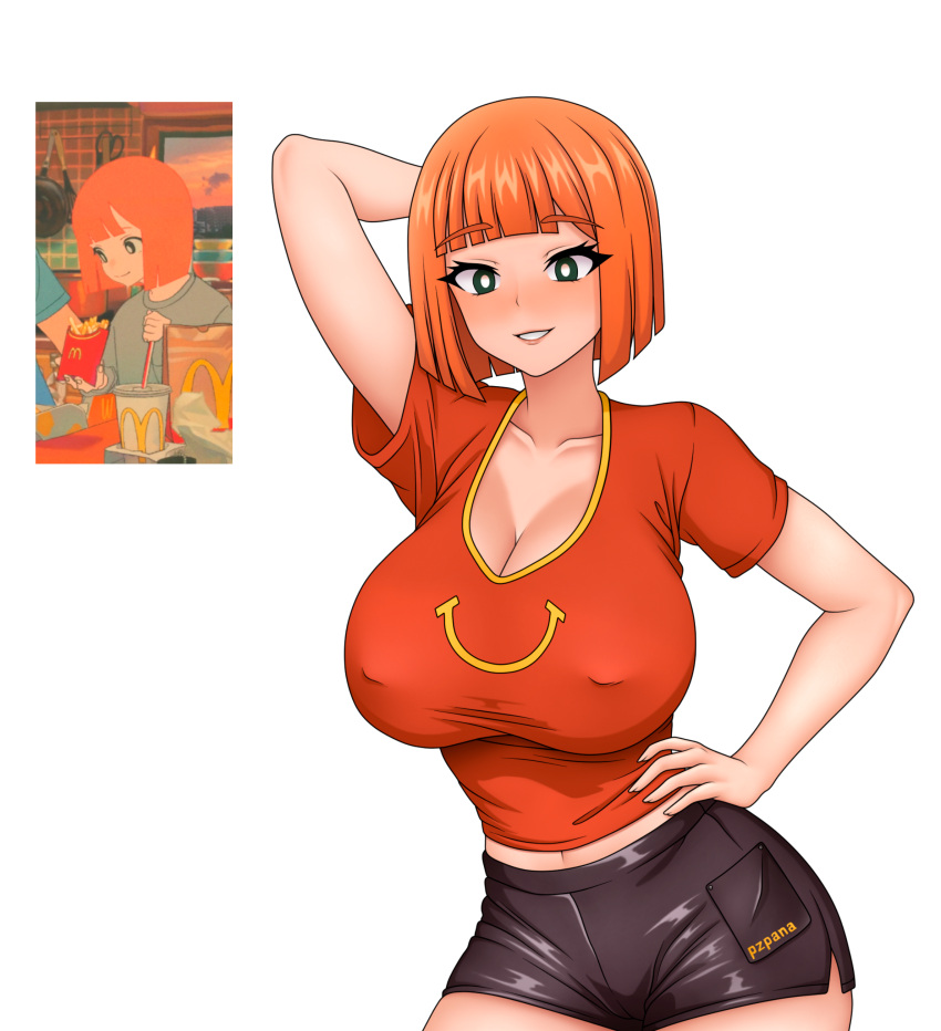 1girls big_breasts breasts busty cleavage curvaceous curvy curvy_female curvy_figure female female_only happy_meal huge_breasts large_breasts mcdonald's milf mom_(japanese_mcdonald's_commercial) mother orange_hair pzpana reference_image solo tagme voluptuous yoru_mac