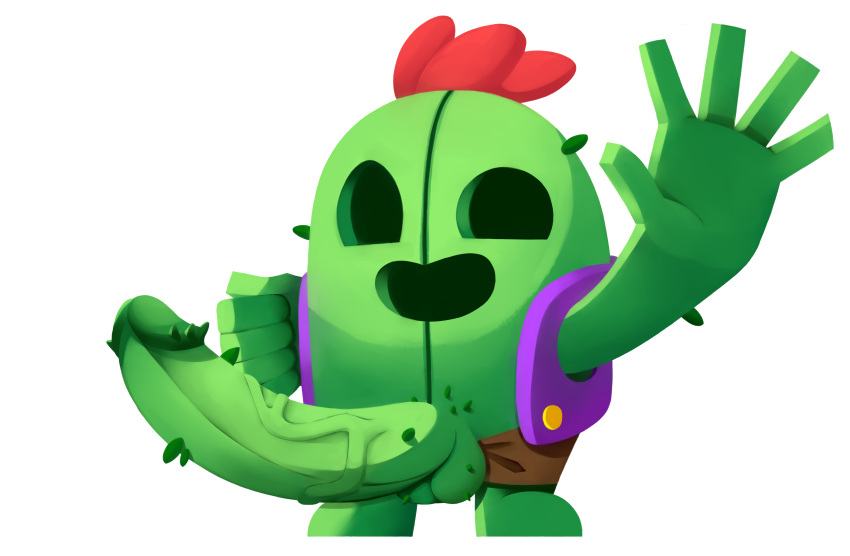 1boy ataok balls big_penis brawl_stars cactus erect_penis erection gay green_penis green_skin happy male male_only penis simple_background smaller_male smile solo spike_(brawl_stars) standing supercell thorns veiny_penis video_games waving_at_viewer white_background