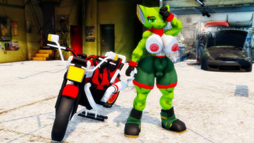 anthro bike carol_tea feline freedom_planet freedom_planet_2 sahanovazamat topless video_games wildcat