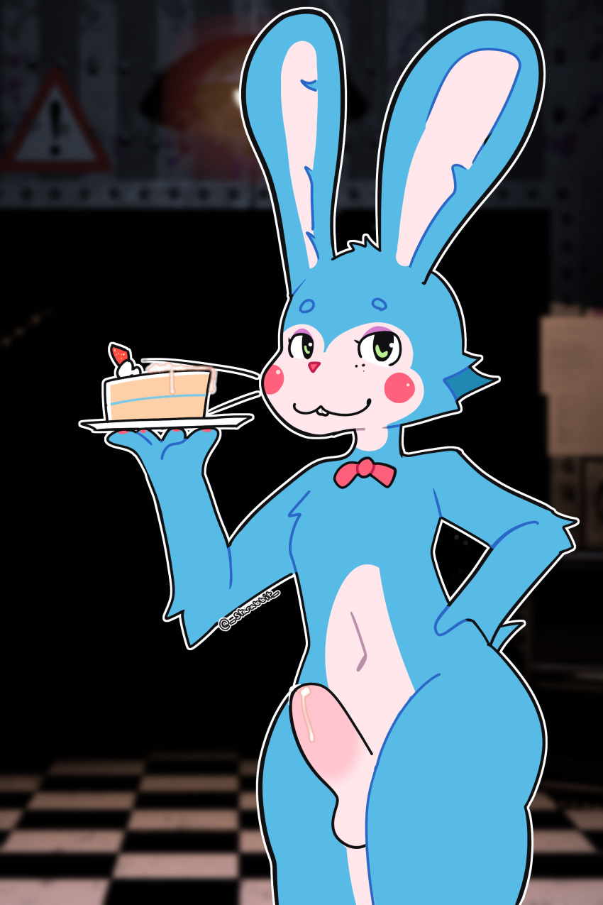 2:3 absurd_res anthro bodily_fluids cum cum_on_food five_nights_at_freddy's five_nights_at_freddy's_2 food genital_fluids hi_res lagomorph leporid male male_only mammal photo_background photography_(artwork) rabbit scottgames solo starabbit toy_bonnie_(fnaf)