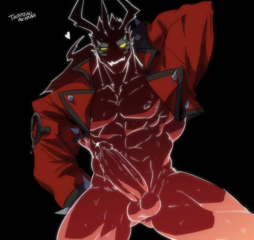 balls bara boner erection guilty_gear hand_behind_head male male_only muscles muscular pantsless penis sol_badguy sol_badguy_(dragon_install) solo solo_male sweat sweating tamazukiakiyama