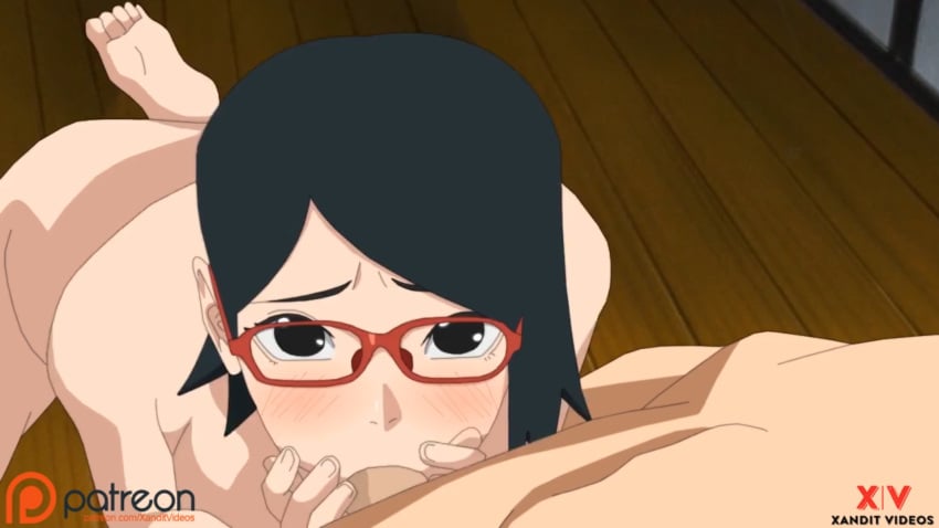 1boy 1girls 2023 black_hair blowjob boruto:_naruto_next_generations erect_penis female holding_penis horny_female humanoid illustration looking_at_partner looking_at_viewer looking_pleasured looking_up male naruto nude_female nude_male oral_sex outside red_eyes red_glasses sarada_uchiha tagme uzumaki_boruto xandit you