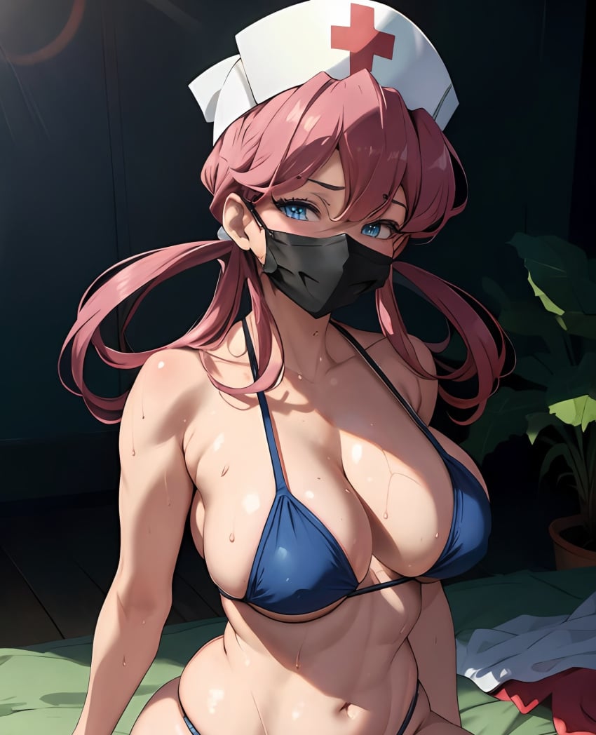 ai_generated big_breasts bikini mask mask_removed masked nurse nurse_joy pokemon