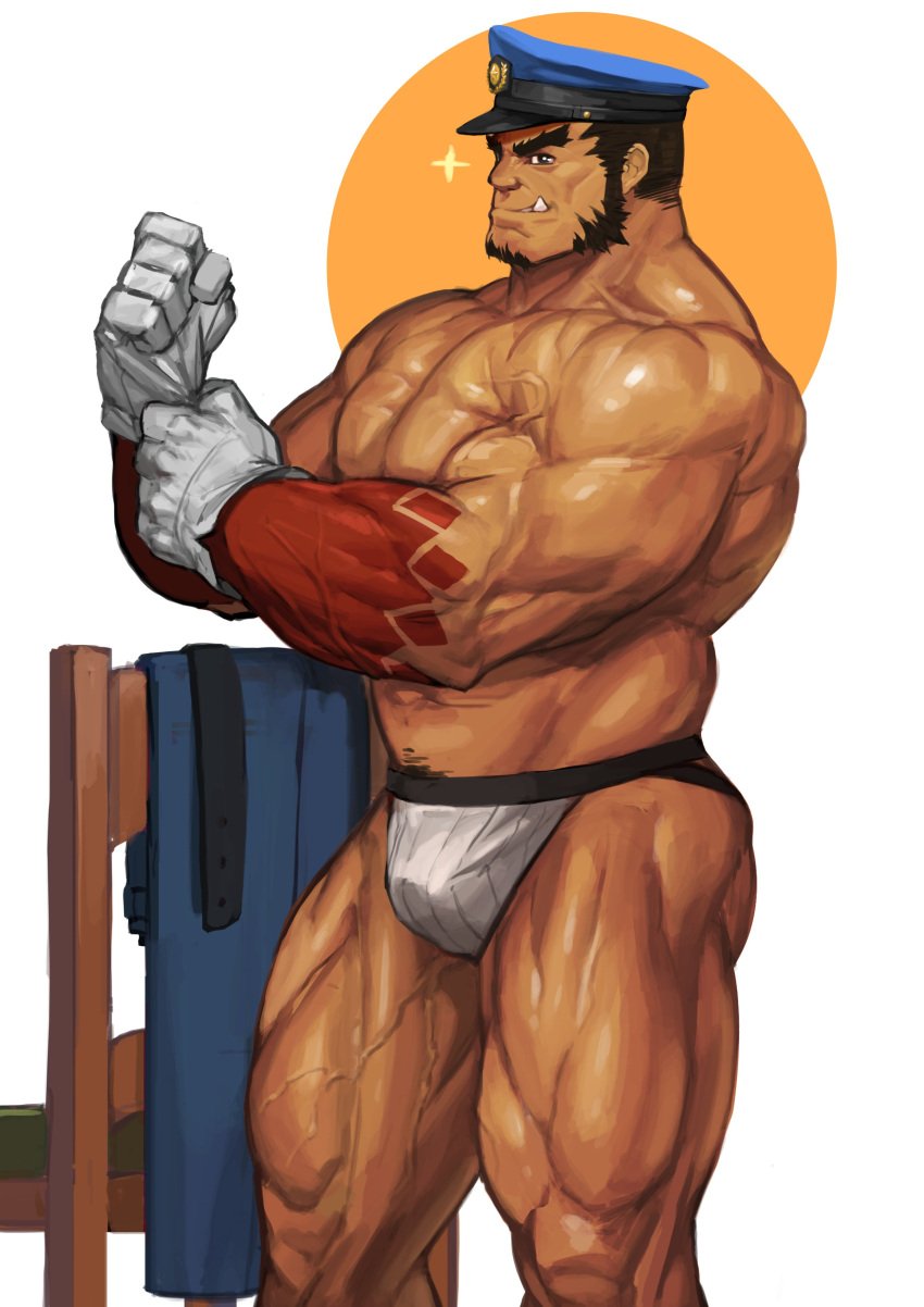 balls bara black_hair bulge facial_hair hat male male_only muscles muscular penis solo solo_male tajikarao_(tokyo_afterschool_summoners) tokyo_afterschool_summoners traver009