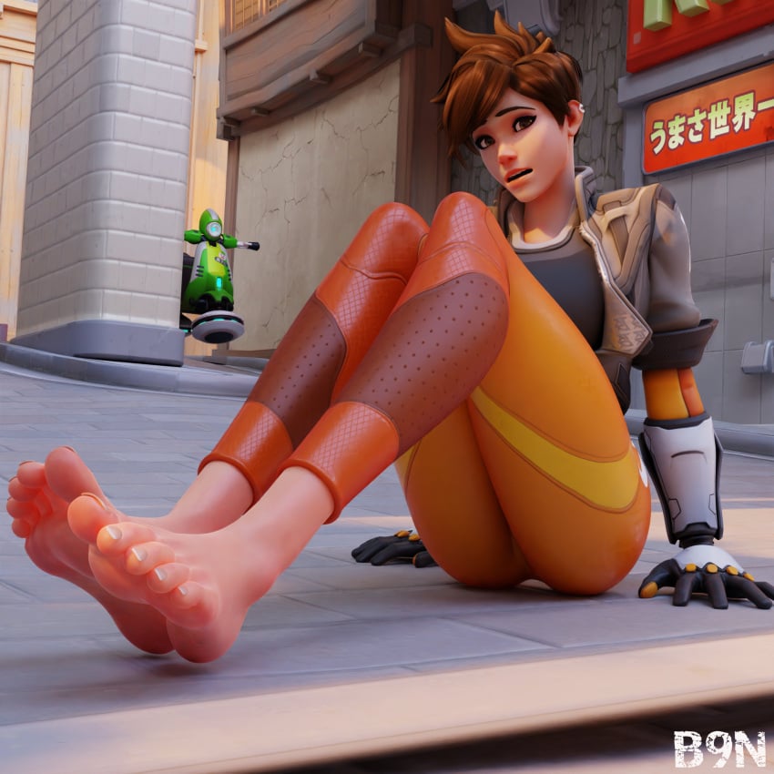 3d b9n barefoot feet female foot_fetish foot_focus fully_clothed overwatch overwatch_2 soles solo solo_female toes tracer