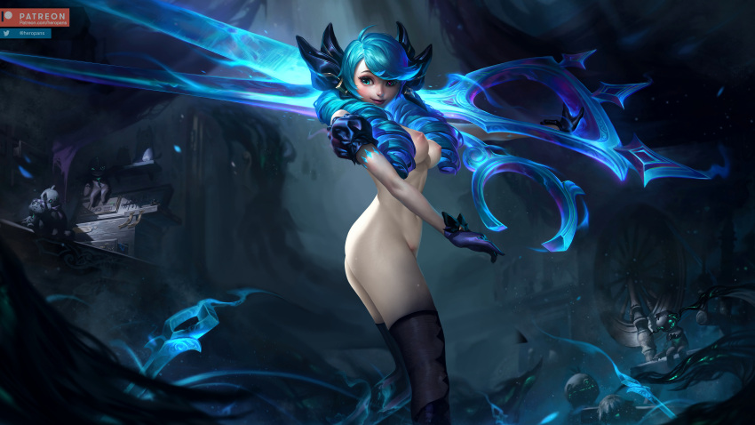 1girls breasts edit edited female female_only gwen_(league_of_legends) heropans league_of_legends league_of_legends:_wild_rift legs nipples no_clothes no_clothing nude nude_edit nude_female nude_filter riot_games solo thighs