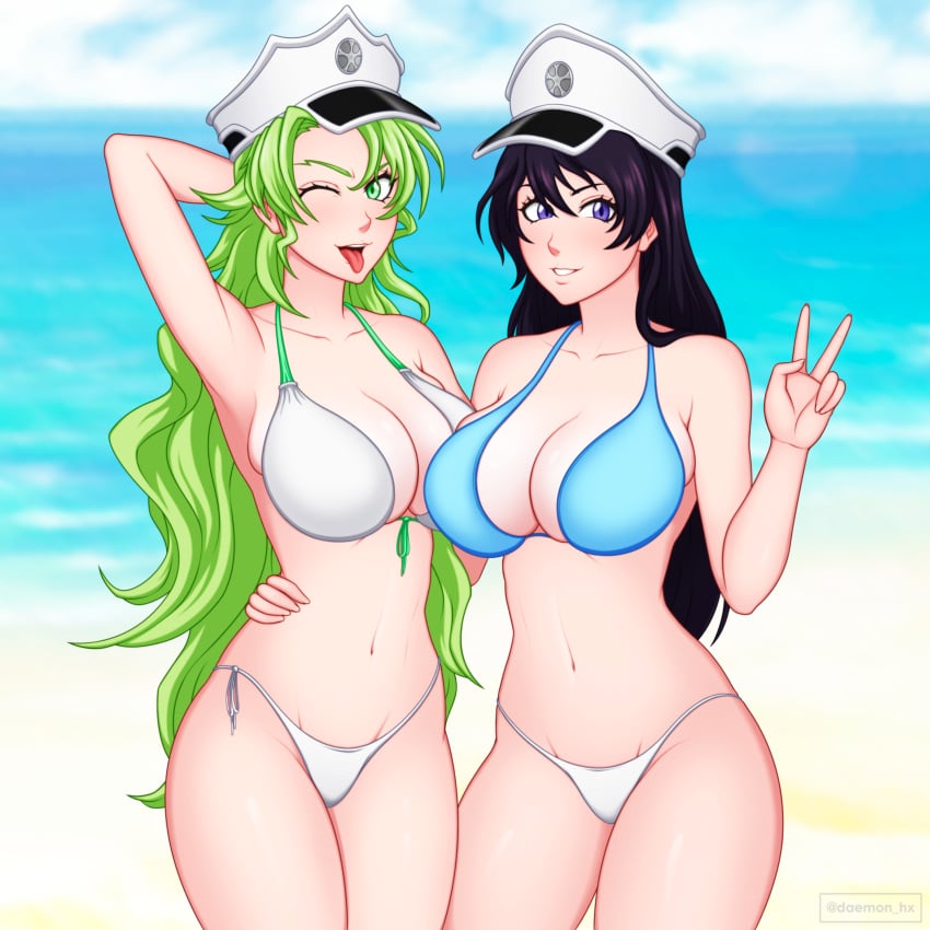 2girls arm_around_waist bambietta_basterbine beach bikini bleach bleach:_the_thousand-year_blood_war candice_catnipp daemonhx female female_only multiple_girls sternritter swimsuit